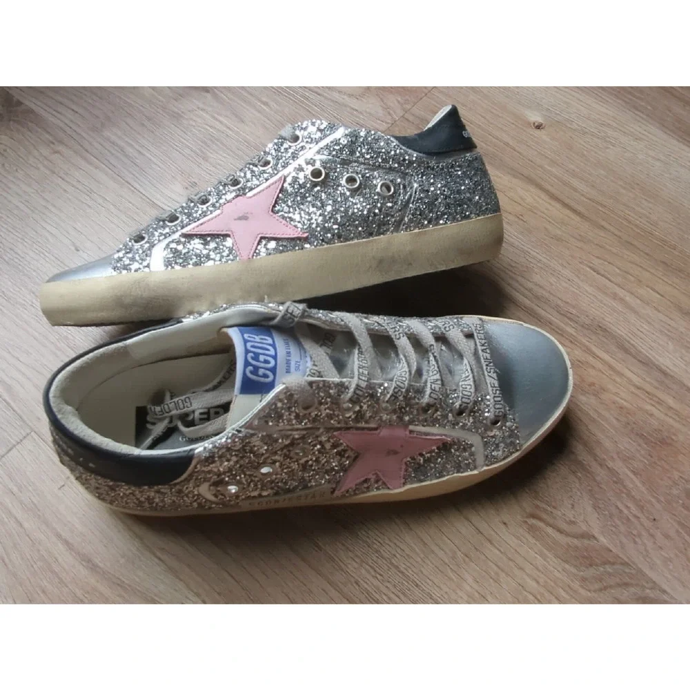 Golden Goose Super Star Silver Glitter Sneakers Womens EU 38 - Picture 1 of 16